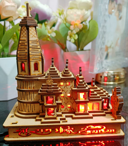 Roohsha : MDF Shree Ram Janmbhumi Mandir With 7 Multicolour Lighting (16x14.5x8.5cm)