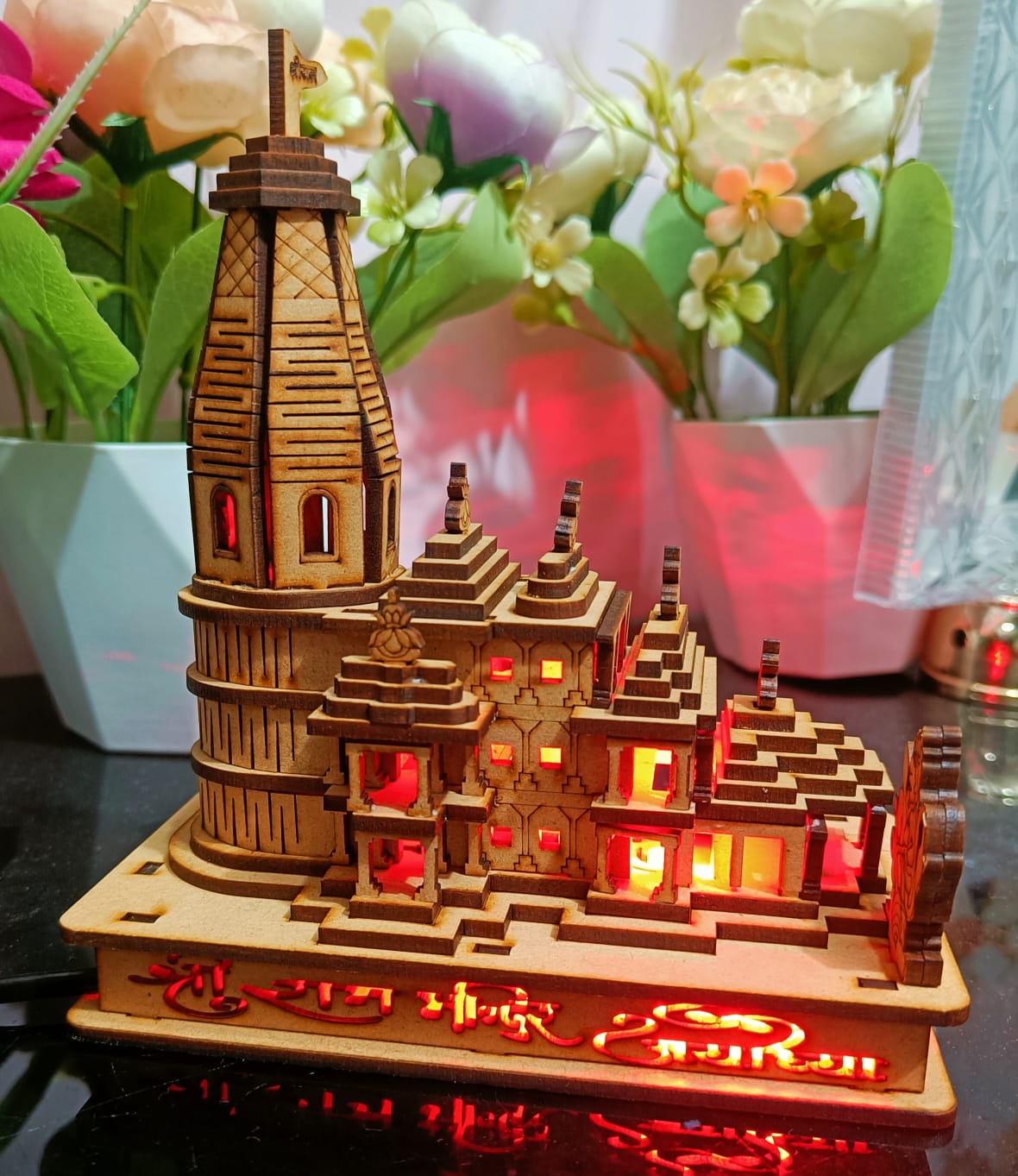 Roohsha : MDF Shree Ram Janmbhumi Mandir With 7 Multicolour Lighting (16x14.5x8.5cm)