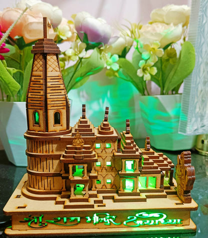 Roohsha : MDF Shree Ram Janmbhumi Mandir With 7 Multicolour Lighting (16x14.5x8.5cm)