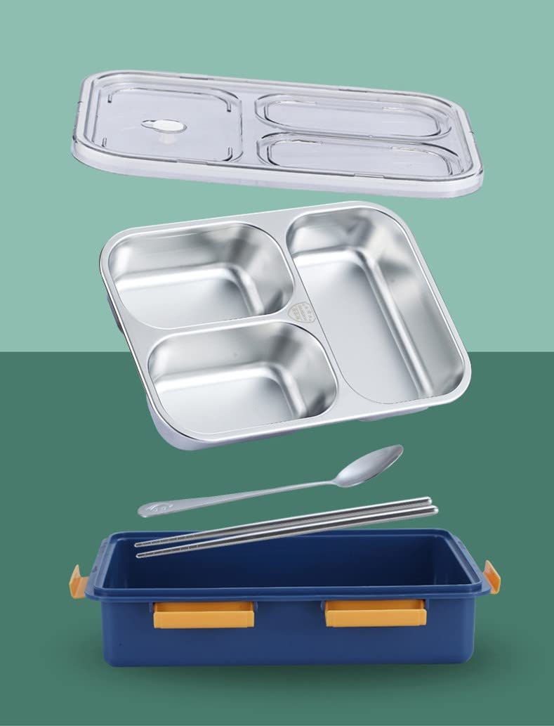 Roohsha: Stainless Steel Lunch Box With 3 Compartments with Spoon & Chopsticks