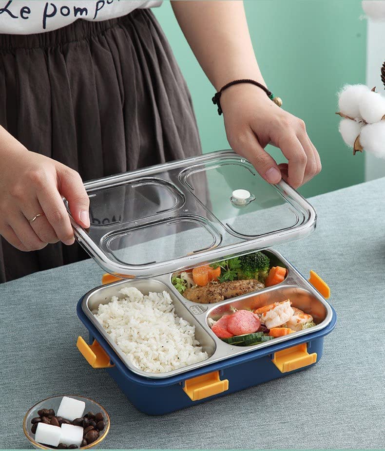 Roohsha: Stainless Steel Lunch Box With 3 Compartments with Spoon & Chopsticks
